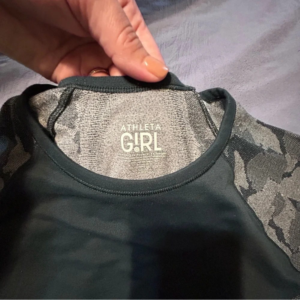 Athleta Girl Green and Gray Camouflage Top Size L/12